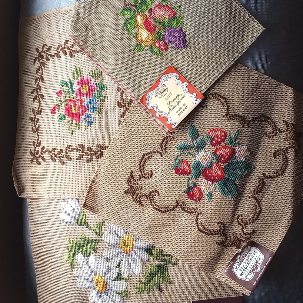 5 Antique needlepoint samplers ~ Heritage Embroidery ~Hand made Portugal